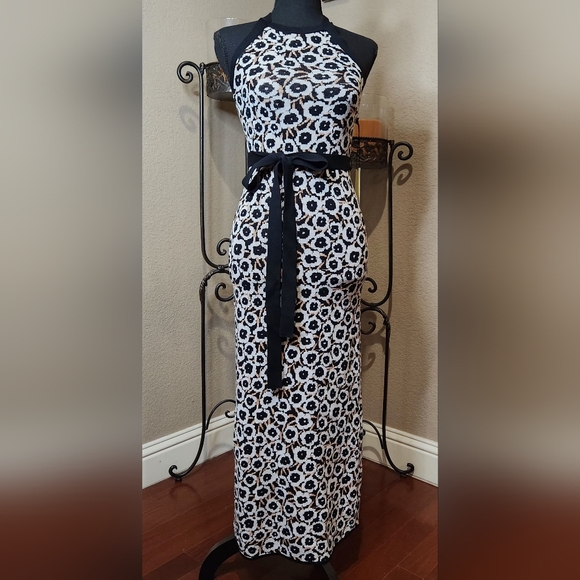 Diane Von Furstenberg Dresses & Skirts - NWT Diane Von Furstenberg Black, Gray and Tan Floral Design Halter Maxi Dress